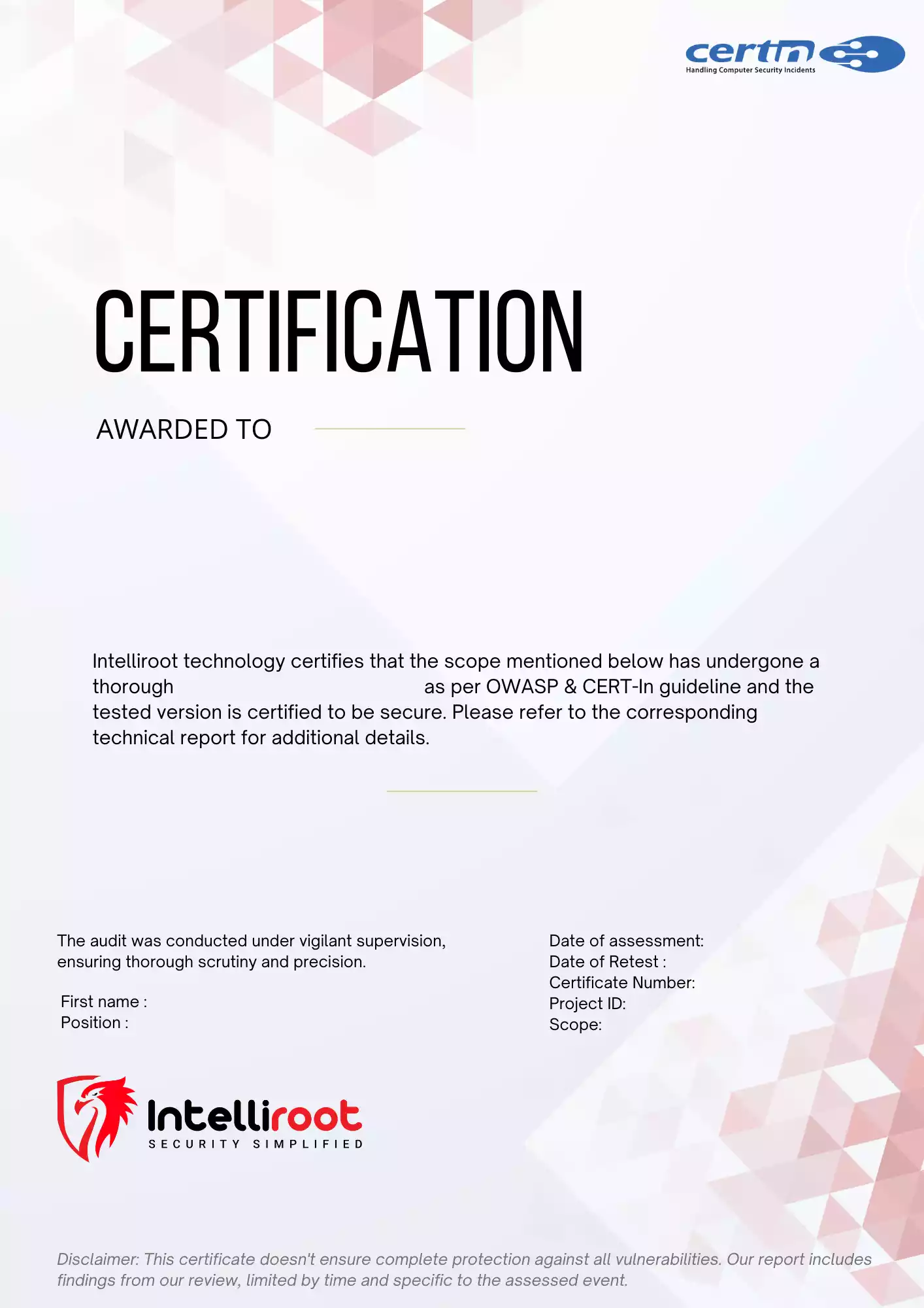 CERT-In Certificate